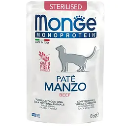 Вологий корм для стерилізованих котів Monge Monoprotein Sterilised Manzo паштет із яловичиною 85 г