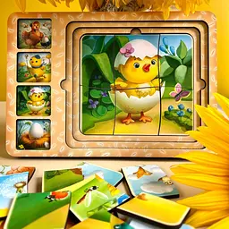 Дерев'яна настільна гра "Етапи розвитку курочки" сортер-пазл Ubumblebees 16х23х1 см igr0001543 - мініатюра 6