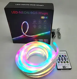 Розумна гнучка LED Neon RGB неонова стрічка шланг 5 метрів від USB керування кольорами режимами з телефону Bluetooth додатком та пульт UKC SFK-11 - мініатюра 3