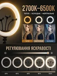 Кільцева LED лампа 36 см зі штативом, пультом, 3 тримачами та сумкою біла (49676160) - мініатюра 6