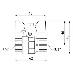 Кран кульовий Kroner 3/4" ВВ PN40 метелик, нікельований (CV033209) - мініатюра 4