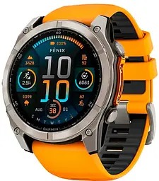 Смарт-годинник Garmin Fenix 8 51mm AMOLED Sapphire Titanium w. Spark Orange/Graphite Silicone Band (010-02905-10/11)