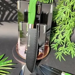Набір кухонних ножів із підставкою 6 предметів Edenberg EB-11006 зелений - мініатюра 4