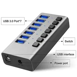 USB hub Acasis H707 на 7 портів USB 3.1 з окремими перемикачами (Сірий) - мініатюра 3