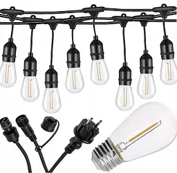 Садова гірлянда 15м з 15 LED-лампами E27 - декоративне освітлення для саду, тераси, балкона - мініатюра 3
