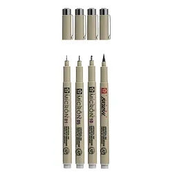 Набір лінерів Pigma Micron 4шт (0.1/0.5/10/лінер-пензель Pigma Brush) Сірий Світлий Sakura - мініатюра 3