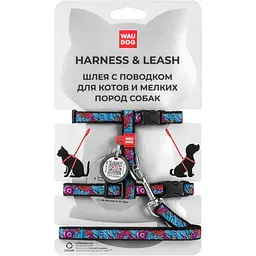 Шлея з повідцем для котів Waudog Nylon Літо з QR паспортом XS 25-40х20-30х1/122 см різнокольоровий (5482)
