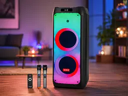 Портативна акустика ZXX-5590 100 Вт / Bluetooth Колонка 88х32х32 см / Акумуляторна, акустична система / Караока колонка з підсвічуванням + 2 мікрофони