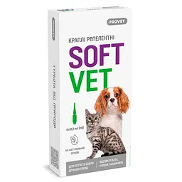 Краплі від бліх та кліщів Provet Softvet для котів та собак дрібних порід репелентні 0.5 мл 4 шт.