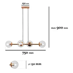 Люстра стельова Levistella 7529909-4 GOLD+CL, E27, золото, прозоре скло, сучасний дизайн - мініатюра 2
