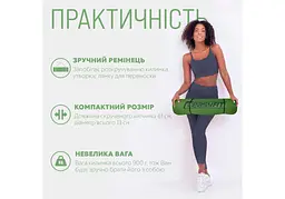 Килимок для йоги та фітнесу EasyFit TPE+TC 6 мм двошаровий, зелений з чорним (EF-1924s-GNBK) - мініатюра 2