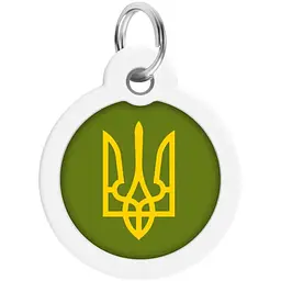 Адресник для собак і котів Waudog Smart ID з QR паспортом Тризуб олива 30 мм - мініатюра 2