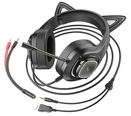 Навушники Hoco W107 Cute cat luminous cat ear gaming headphones Elf cat - мініатюра 2