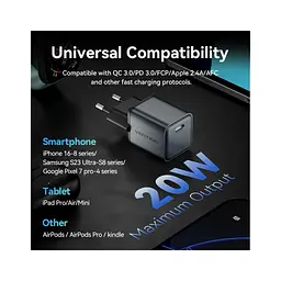 Зарядний пристрій Vention USB-C PD 20 Вт GaN сірий (FEVH0-EU) - мініатюра 2