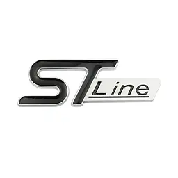 Емблема напис ST Line срібляста з чорним написом 96×35 мм метал (на скотчі)