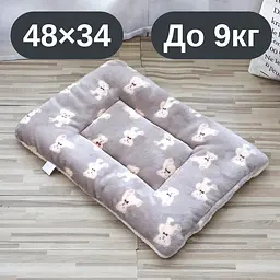 М’який плюшевий килимок-лежанка для котів та собак, теплий двосторонній матрацик, 48×34, до 9 кг, сірий з ведмедиками KT8001162