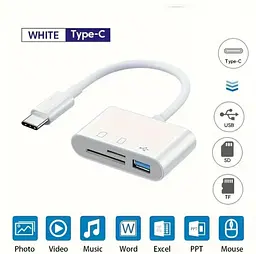 Універсальний кардридер 3-в-1 (SD/TF/CF) з Type-C і USB-портами, OTG-адаптер для телефонів, ноутбуків та ін. - мініатюра 3