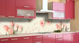 Кухонний фартух Гербери та Тюльпани ПВХ 60х200 см самоклеючий Абстракція Рожевий Happy Pocket Z183382 - мініатюра 3