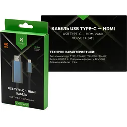 Кабель мультимедійний USB-C to HDMI M 1.5m V1.4 4K30Hz Vinga (VCPVCCH1415) - мініатюра 3