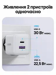 Мережевий зарядний пристрій UGREEN X516 загальна потужність до 30 Вт USB-C до 30 Вт + USB-A до 22,5 Вт GaN чорний (65014) - мініатюра 3