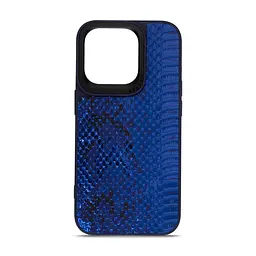Кожаный чехол для Apple iPhone 14 Pro, Harder Snake Pattern, синий, термополиуретан ТПУ + экокожа с текстурой змеиной кожи, панель, защита корпуса, противоударный, микрофибра, рамка вокруг камеры, защита всего корпуса, (ARM76808)