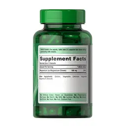 Магній Puritan's Pride 100 мг (Citrate) - 100 капсул, для м’язів і нервової системи - мініатюра 2