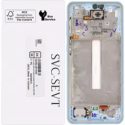 Дисплей Samsung A336 Galaxy A33 5G чорний, Amoled, оригінал, сервісне пакування, з рамкою блакитного кольору, Blue, GH82-28143C