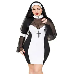 Еротичний костюм монашки JSY «Грішниця Лола» Plus Size, плаття, хрест, апостольник