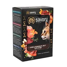 Набір паучів Savory Kitten 3+1 для кошенят ягня з гарбузом в желе 85 г