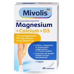 Вітаміни Mivolis Магній + Кальцій + D3, Magnesium + Calcium + D3 45 шт 