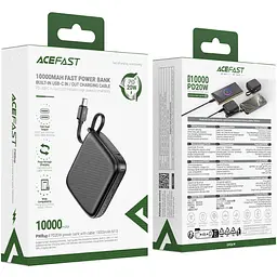 УМБ Acefast 10000mAh 20W PD,QC3.0 USB-C In/Out with build Type-C cable, M15 Black - мініатюра 6