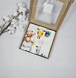 Набір з 3 муслинових серветок a.l.babybox Теді на хмаринці кактуси баранчики Різнокольорові - мініатюра 5