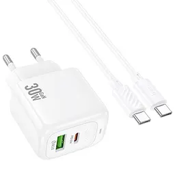 МЗП Hoco CS55A Surplus PD30W+QC3.0 (1USB-A/1C) + кабель Type-C to Type-C White - мініатюра 3