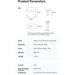 Бездротові навушники Baseus Bowie WX5 True Wireless Earphones A00051000213-00 White - мініатюра 4