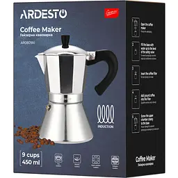 Гейзерна кавоварка Ardesto Gemini Piemonte з алюмінію, 9 чашок (AR0809AI) - мініатюра 7