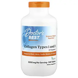 Колаген Collagen Types 1 and 3 with Vitamin C 1,000 mg 540 Tablets Doctor's Best vit0005704