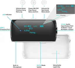 Передавач та приймач Bluetooth для 2 навушників AirPods, адаптер Flight Bluetooth 5.2 для літака, телевізора та спортзалу - мініатюра 3