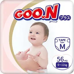 Підгузки Goo.N Plus М (6-11 кг) 56 шт. на липучках для дітей унісекс