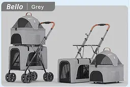Коляска для 2 тварин зі знімними переносками Bello LD03F Grey - мініатюра 2