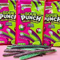 Кислі жувальні цукерки Sour Punch Filled Straws Cherry Limeade 142г - мініатюра 6