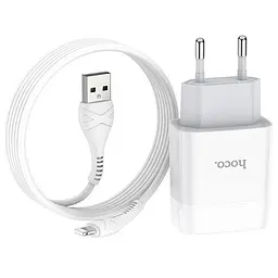 Мережевий зарядний пристрій Hoco 1USB C72A 2.1A White + USB Cable iPhone 8