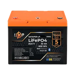 Акумулятор LP LiFePO4 25,6V - 32 Ah (820Wh) (BMS 40A/32А) пластик Smart BT