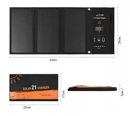 Сонячна панель Solar panel Y11020U 21 W + 2xUSB Зарядний пристрій (Чорний) - мініатюра 3