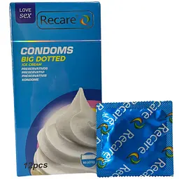 Презервативи Recare Big dotted ice cream 12 шт. ребристі з ароматом морозива (ROZ6501053497) - мініатюра 2