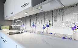 Вініловий кухонний фартух Квіти і Зима наклейка для кухні 3Д ліс дерева Природа Білий Happy Pocket Z181536 - мініатюра 6