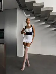 Боді жіноче рольове покоївки зі знімним фартухом та відкритим доступом біле L 46/48 - мініатюра 3