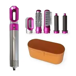 Стайлер фен щітка для волосся 5в1 Hair Brush в кейсі 1000Вт UKC 9234 Pink ТР - мініатюра 7