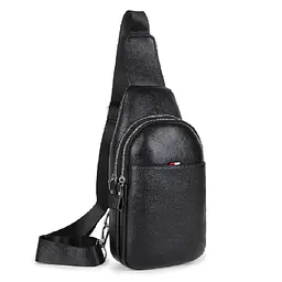 Шкіряний чорний слінг на два відділи Tiding Bag FL-A25F-8803A