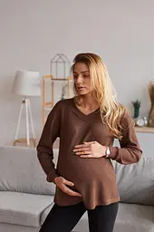 Жіночий трикотажний лонгслів для вагітних Wien розмір L-XL (46-48) Lullababe Шоколадний - мініатюра 2
