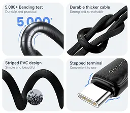 Кабель Usams US-SJ688 USB-A to Type-C 3A KY Series 1м Black (6958444909202) - мініатюра 4